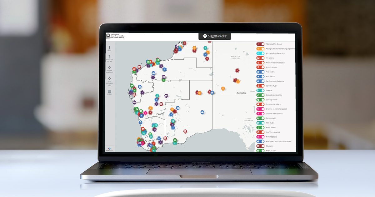 The WA Cultural Infrastructure Map displayed on a laptop computer screen