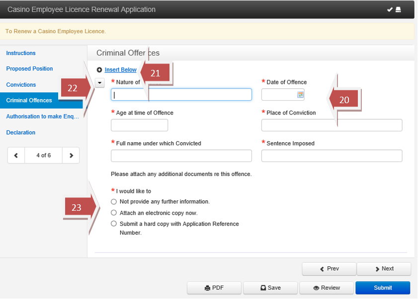 Casino Employee Licence Renewal steps 21 to 23